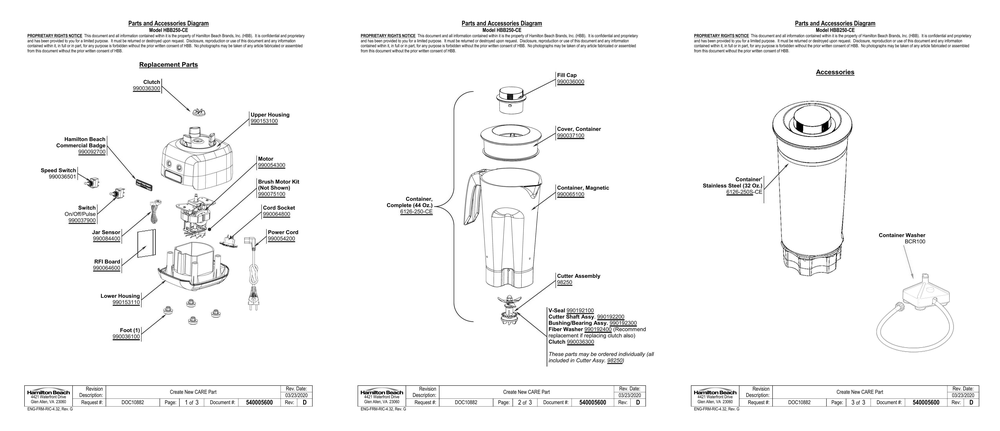 Diagram Diagram and Parts List for HBB250-CE  Hamilton Beach Blender